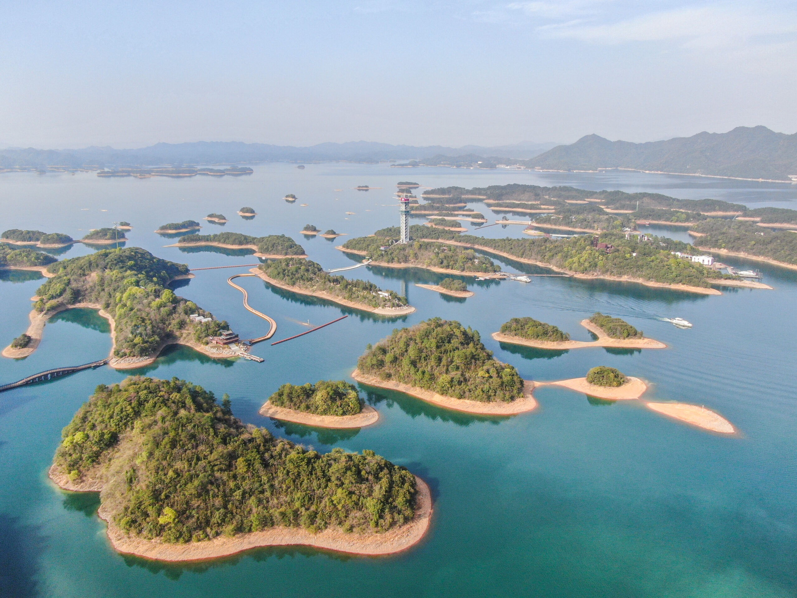 航拍江西庐山西海春日美景